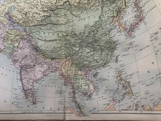 1884 ASIA LARGE ANTIQUE MAP BY BARTHOLOMEW & A & C BLACK 134 YEARS OLD 3