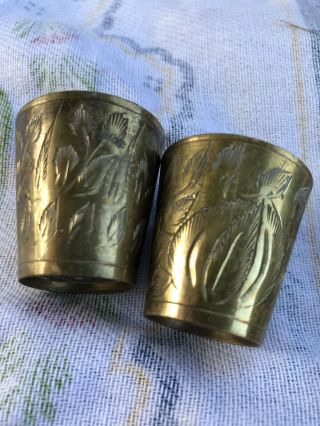 Antique Vintage Indian Solid Brass Lassi Cup,  Hand Etched 1803