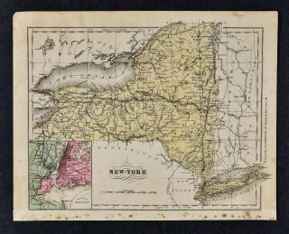 1882 Wells Map York - Albany Buffalo Niagara Falls Long Island Ny City - Nyc