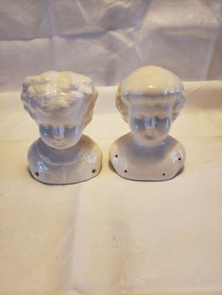 Vintage Ceramic Porcelain,  German Girl And Boy Doll Head And Shoulders