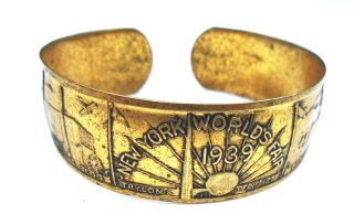 Antique Vintage Brass 1939 York Worlds Fair Expo Jewelry Cuff Bracelet