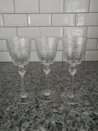 Rare 3 Pairpoint Norfolk Crystal 7 3/4 " Water Goblets Stemware Glasses Sh