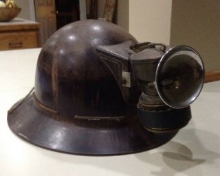 Antique Miners Helmet Hard Hat Full Brim W Auto Lite