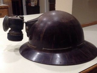 Antique Miners Helmet Hard Hat Full Brim W Auto Lite 3