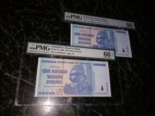 Zimbabwe 100 Trillion Dollars 2 X Pmg 66 Epq P91 Aa/2008 Unc Rare