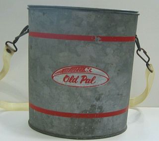 Vintage Galvanized Old Pal Fishing Minnow Bucket - Great Graphics And