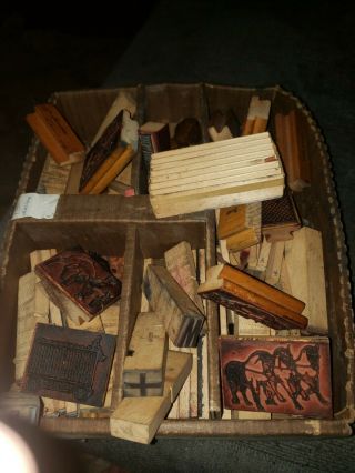 Rare Large Antique Vintage Wood Rubber Stamp Lot Circus,  Letters Etc.