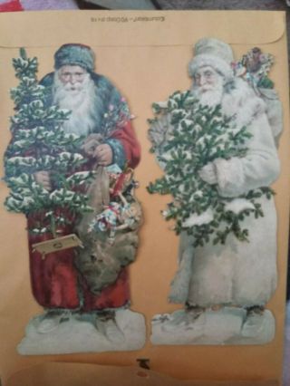 Antique Victorian Santa Claus Die Cuts 9.  5 Inches Tall Set Of Two