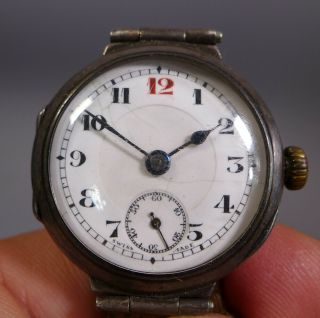 Antique Silver Cased Trench Wrist Watch Swiss Made Non Runner