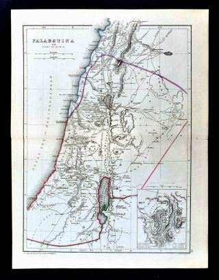 1871 Classical Map Ancient Palestine Jerusalem Judea Samaria Middle East Israel