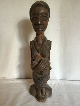 African Tribal Antique Wooden Carving Mother With Child Large