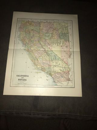 1891 Map Of California & Nevada State By Hunt & Eaton