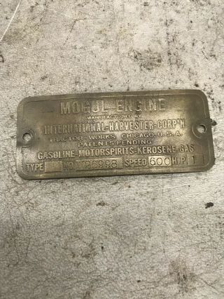 Mogul IHC one horse power antique hit And Miss gas engine brass tag 2