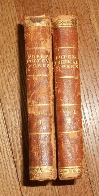 1836 Antique Book The Poetical Of Alexander Pope 2 Vol Set Leather