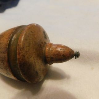 ANTIQUE WOODEN SPINNING TOP ?? OLD CHILDS TOY 3 1/2 INCHES WOOD PAT APPLIED FOR 2