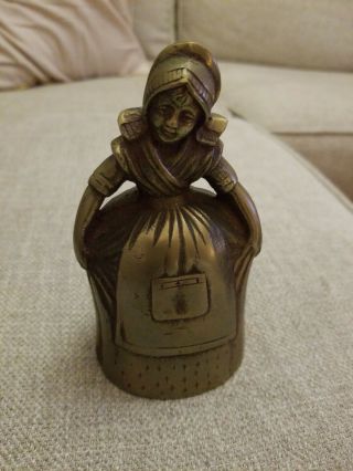 Antique 5 " Solid Brass Lady Bell With Feet Clappers Milk Maiden