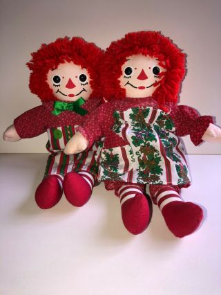 1996 Hasbro Raggedy Ann & Raggedy Andy Christmas Set Holiday Edition Gruelle Vtg