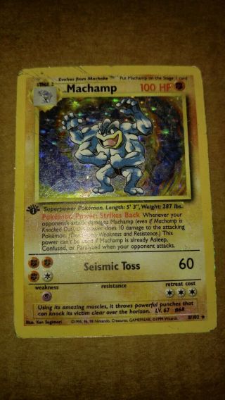 1x Pokemon Tcg Base Set 1st Edition Machamp 8/102 Holo Rare