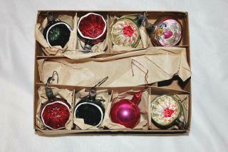 7 Antique German Mercury Glass Indent Ball Christmas Ornaments 1 1/2 " - 1 Twist On