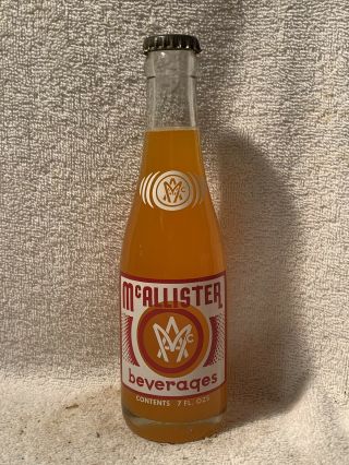 Rare Full 7oz Mcallister Beverages Orange Soda Acl Soda Bottle Johnstown,  Pa