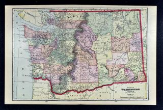 1909 George Cram Map - Washington Seattle Olympia Spokane Tacoma Mt.  Rainer - Wa
