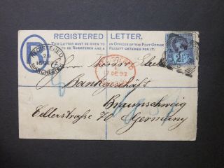 Lancashire Stationery 1892 Qv Registered Envelope Blackley Squared Circle Rare