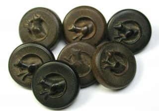 Bb Antique Hard Rubber Button Set Of 7 Dog Jumps Thru Hoop Goodyear 