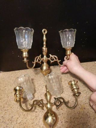 Vintage Double Arm Brass Wall Sconces Candle Holders