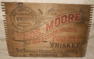 Antique Thos.  Moore Old Possum Hollow Whiskey Advertising Crate Box Side
