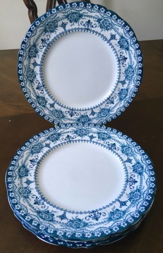 Antique Jhw & Sons Hanley England Semi Porcelain Maltese Pattern - 5 Dinner Plates