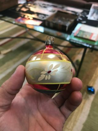 Antique Old Vintage Hand Painted Glass Christmas Tree Ornament