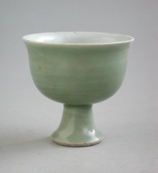 Rare Chinese Ming Dynasty / Transitional Monochrome / Celadon Porcelain Stem Cup