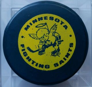 Blue Rare Minnesota Fighting Saints Official Game Puck Stamped Made In Canada