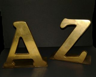 Rare Vintage Mid - Century Modern Solid Brass A - Z Bookends