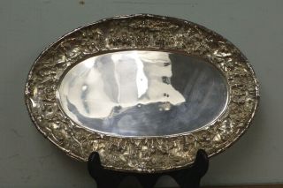 Barbour Brothers Oval Tray Silverplate Repousse Dutch Farm Figures Scenes