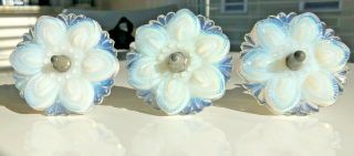 Victorian Opalescent Glass Flowers Rosettes Curtain Tie Backs 3 Pc,  3 1/4 In.