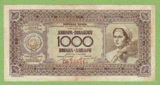 Yugoslavia - 1000 Dinara - 1946 - P67b - Vf Vintage Antique Money Banknote Bill