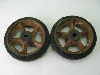 (2) 8 " X 2 " Antique Industrial Fairbanks Wheels Cast Iron / Rubber Factory Cart