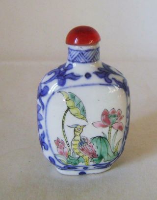 Chinese Blue & White Porcelain Snuff Bottle With Famille Rose Enamel Decoration