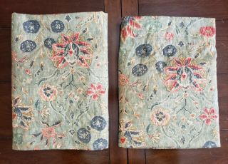 Vtg Ralph Lauren Green Orange Blue Floral Curtain Valances Tapestry Rug Rare Htf