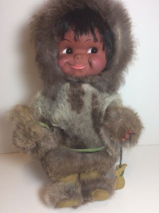 Regal Eskimo Doll Canada Vintage Inuit Fur Made Indian Leather Native Outfit