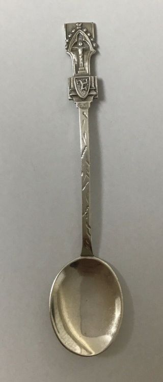 Isle Of Man Silver Souvenir Spoon,  Unusual Symbols To Finial,  Birmingham 1910