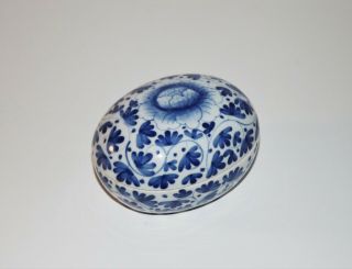 Antique 19th C.  Chinese Blue And White Porcelain Oval Ink Box With Lid Kangxi