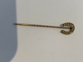 Antique Victorian 9ct Gold Stick Stock Tie Pin Lucky Horseshoe Seed Pearl Set