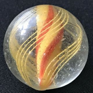 Antique German Hand Made Yellow And Red Solid Core Swirl Marble - 15/16 "
