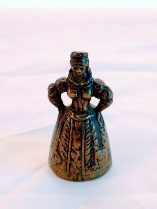 Vintage Antique Brass Figural Bell Victorian Woman.  Chime Lady,  Servant Bell