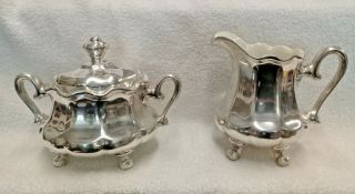Heavy Art Nouveau Wmf Silver Plate Porcelain Lined Sugar Bowl And Creamer