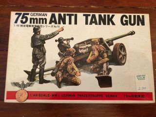 Vintage Bandai Ww2 German 75mm Anti Tank Gun 1/48 Model Kit Early Rare