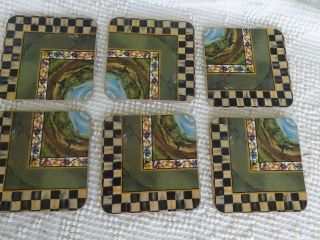 Mackenzie Childs Set Of 6 Cloud Watching Coasters Rare & Retired Courtly Check