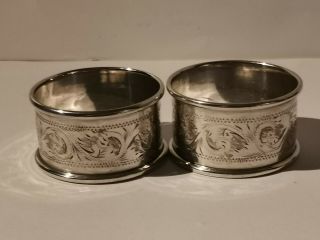 Two Engraved Art Deco Solid Sterling Silver Napkin Rings - Joshua Horton & Son